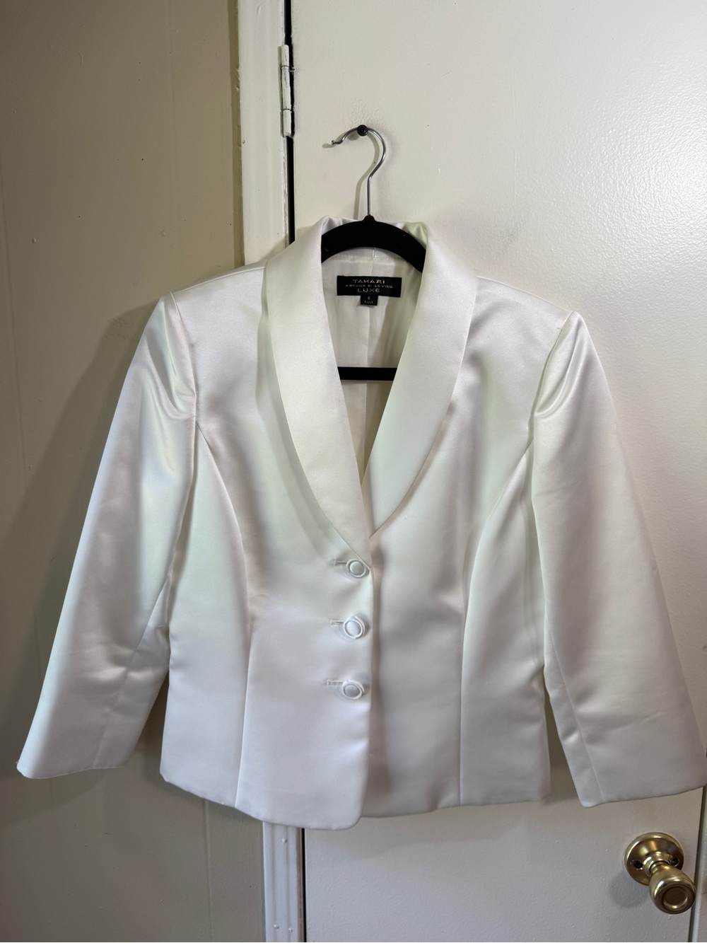 Tahari Luxe Ivory Satin Evening Jacket Blazer Womens 6 Wedding Guest Formal - Picture 2 of 14